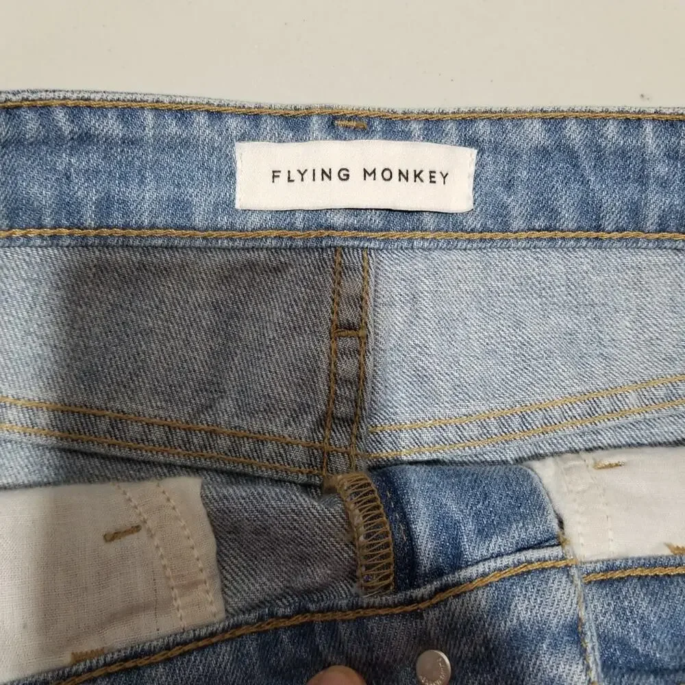 Flying Monkey Jean Skirt 28 Denim Mini Asymmetrical Hem Fringe